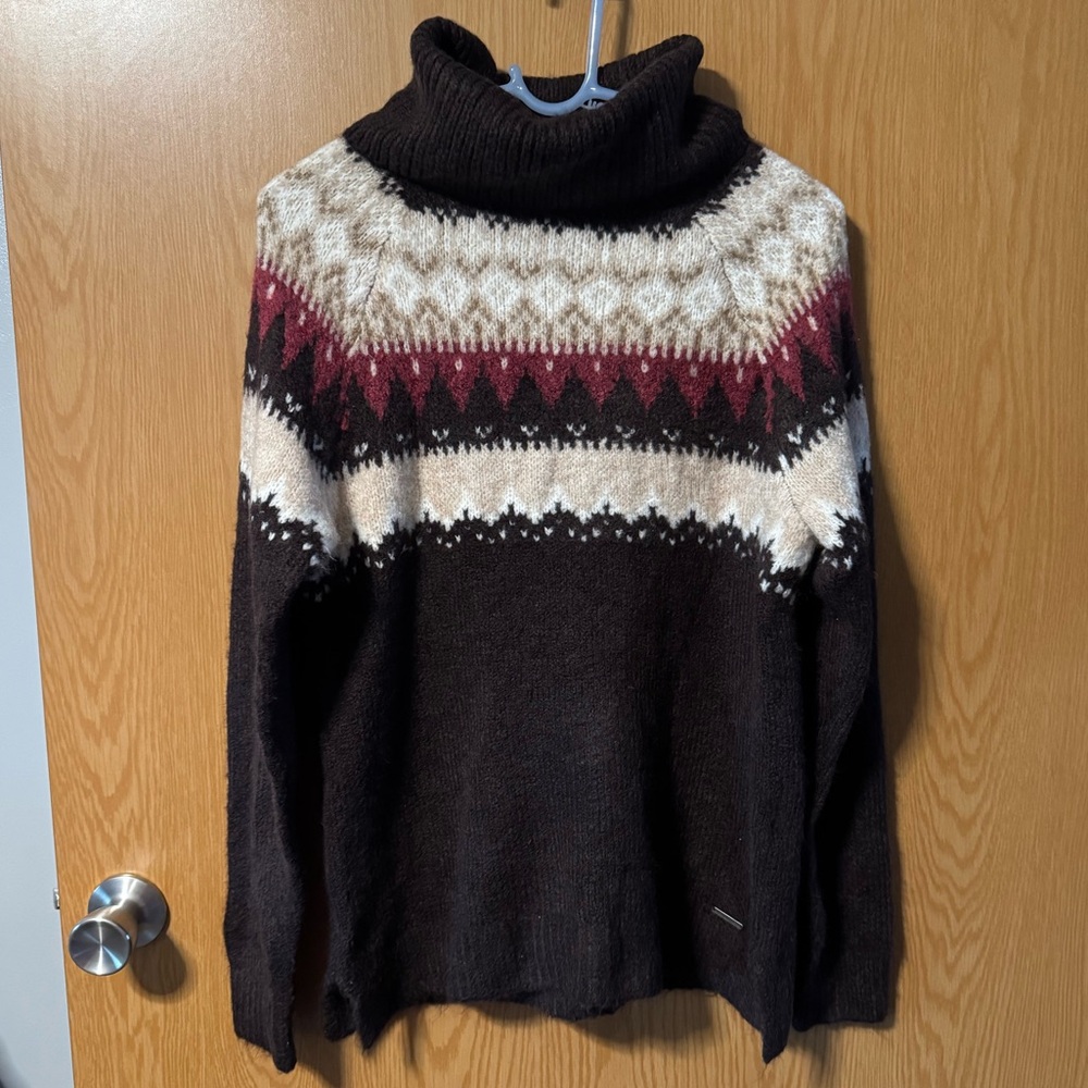 Abercrombie and Fitch Brown Turtleneck Sweater with Patterned Design